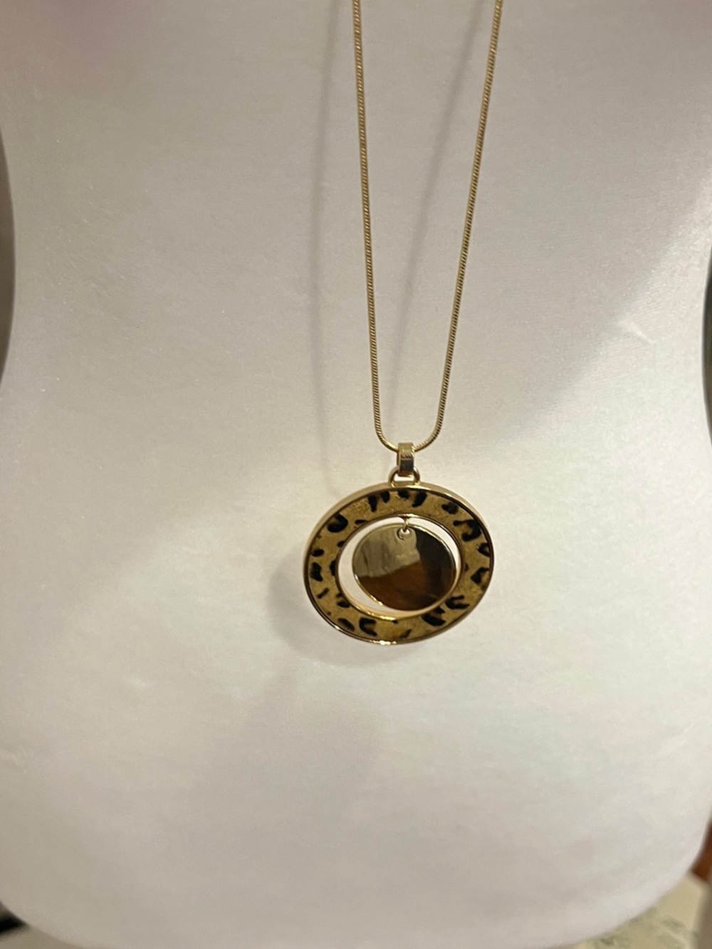 Nine West Gold Long Pendant Necklace with Leopard Ring Accent - Picture 5 of 7